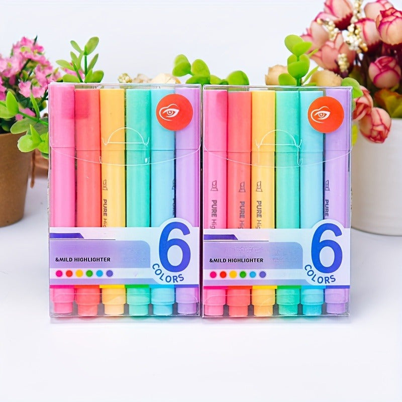 6pcs\u002FSet Pastel Color Macaron Highlighter Pen Marker Pens Fluorescent Pen Drawing Highlighters Stationery School Supplies