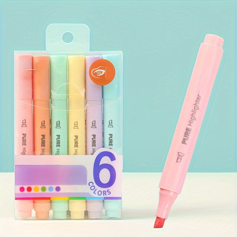 6pcs\u002FSet Pastel Color Macaron Highlighter Pen Marker Pens Fluorescent Pen Drawing Highlighters Stationery School Supplies