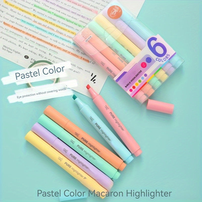 6pcs\u002FSet Pastel Color Macaron Highlighter Pen Marker Pens Fluorescent Pen Drawing Highlighters Stationery School Supplies