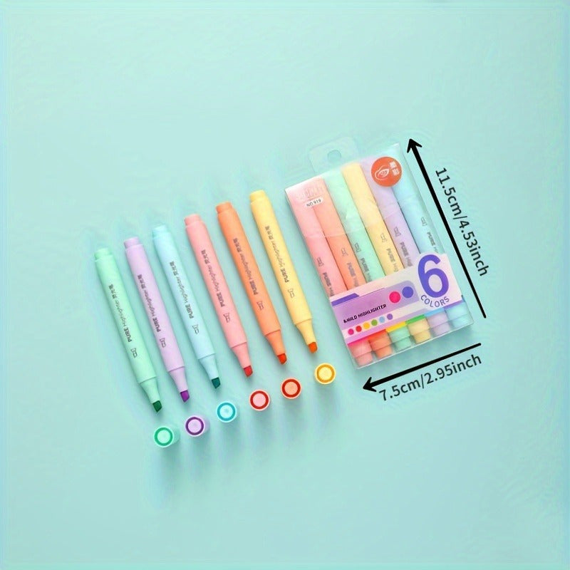 6pcs\u002FSet Pastel Color Macaron Highlighter Pen Marker Pens Fluorescent Pen Drawing Highlighters Stationery School Supplies